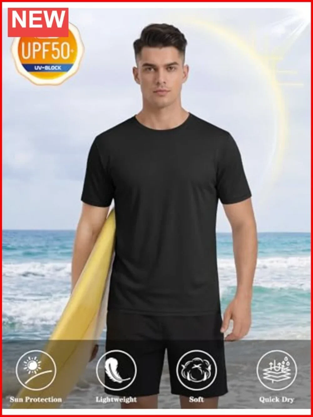 Men's UPF 50+ Sun Protection Rash Guard Shirt, Quick Dry Athletic Swim Tee